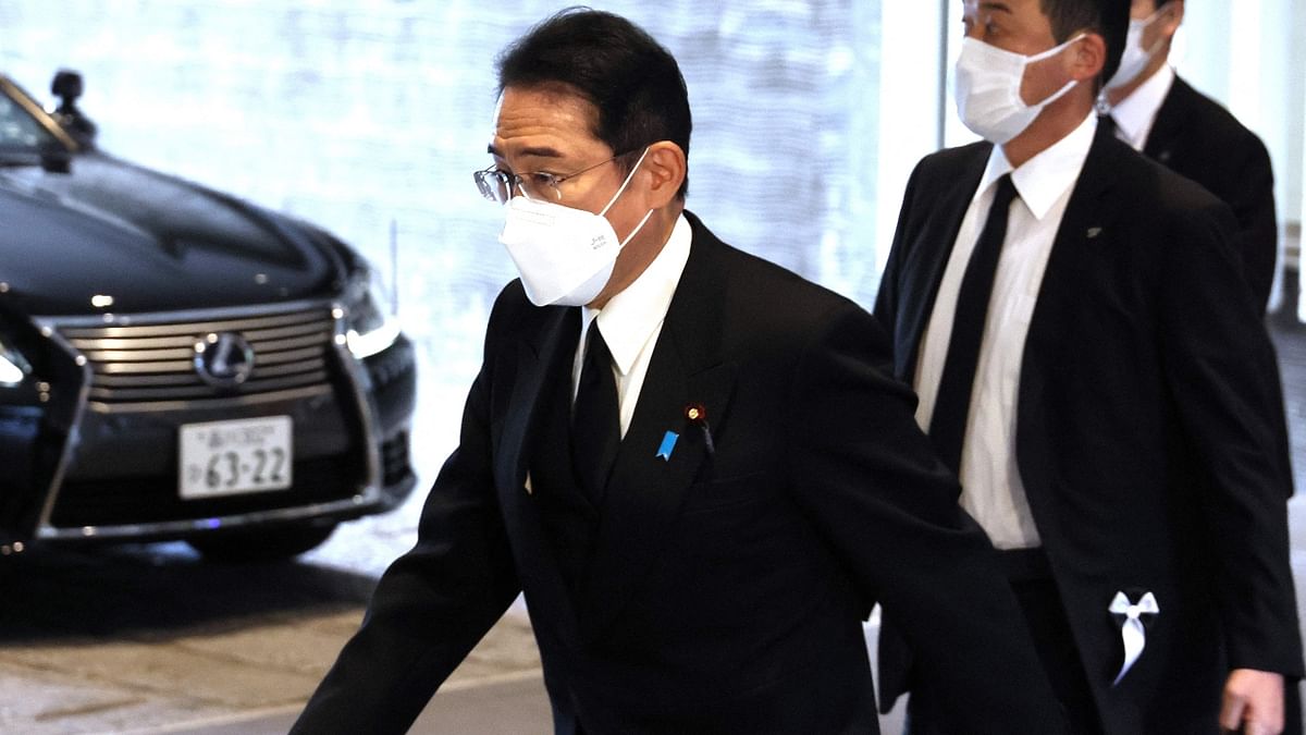 Japan's Prime Minister Fumio Kishida at the state funeral of Japan's former prime minister Shinzo Abe at Nippon Budokan in Tokyo. Credit: AFP Photo