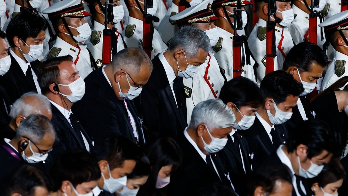 Singapore's Prime Minister Lee Hsien Loong attends the state funeral of Japan's former prime minister Shinzo Abe at Nippon Budokan in Tokyo. Credit: AFP Photo