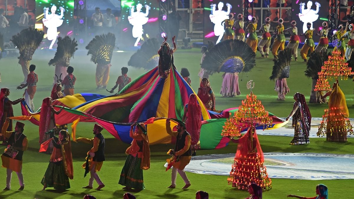 The gala started with a brief show on Gujarat’s rich culture and its advancements on giant screens. Credit: AFP Photo