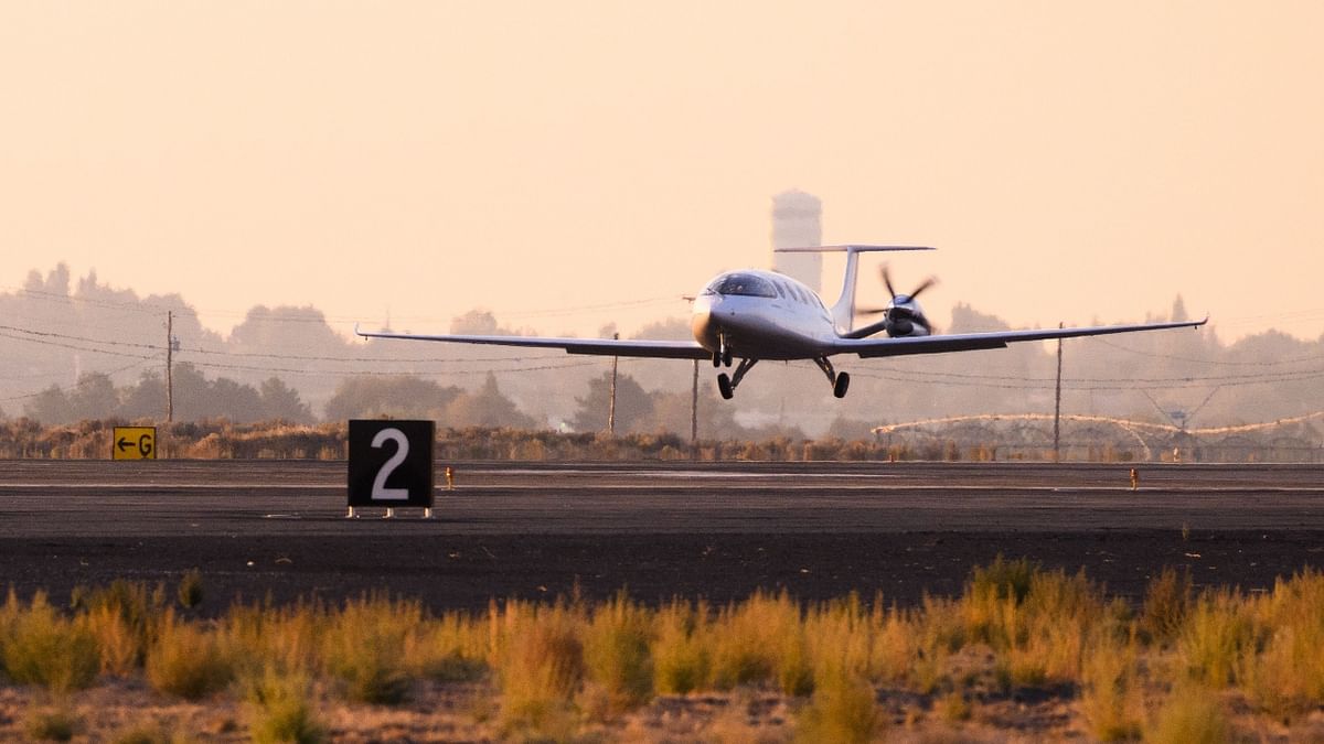 Scripting history in electric aviation, Eviation Aircraft's Alice, the world's first all-electric commuter aircraft', successfully completed its first flight in US. Credit: AFP Photo