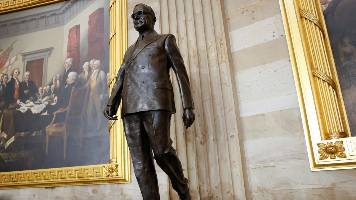 The statue of late former US President Harry Truman, the country's 33rd president, is displayed at its unveiling, at the US Capitol rotunda in Washington. Credit: Reuters photo