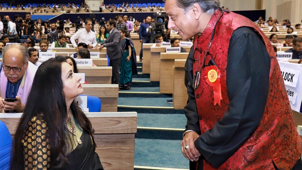 Congress leader Shashi Tharoor with actress Poonam Dhillon during the 68th National Film Awards presentation ceremony, at Vigyan Bhawan in New Delhi. Credit: PTI Photo