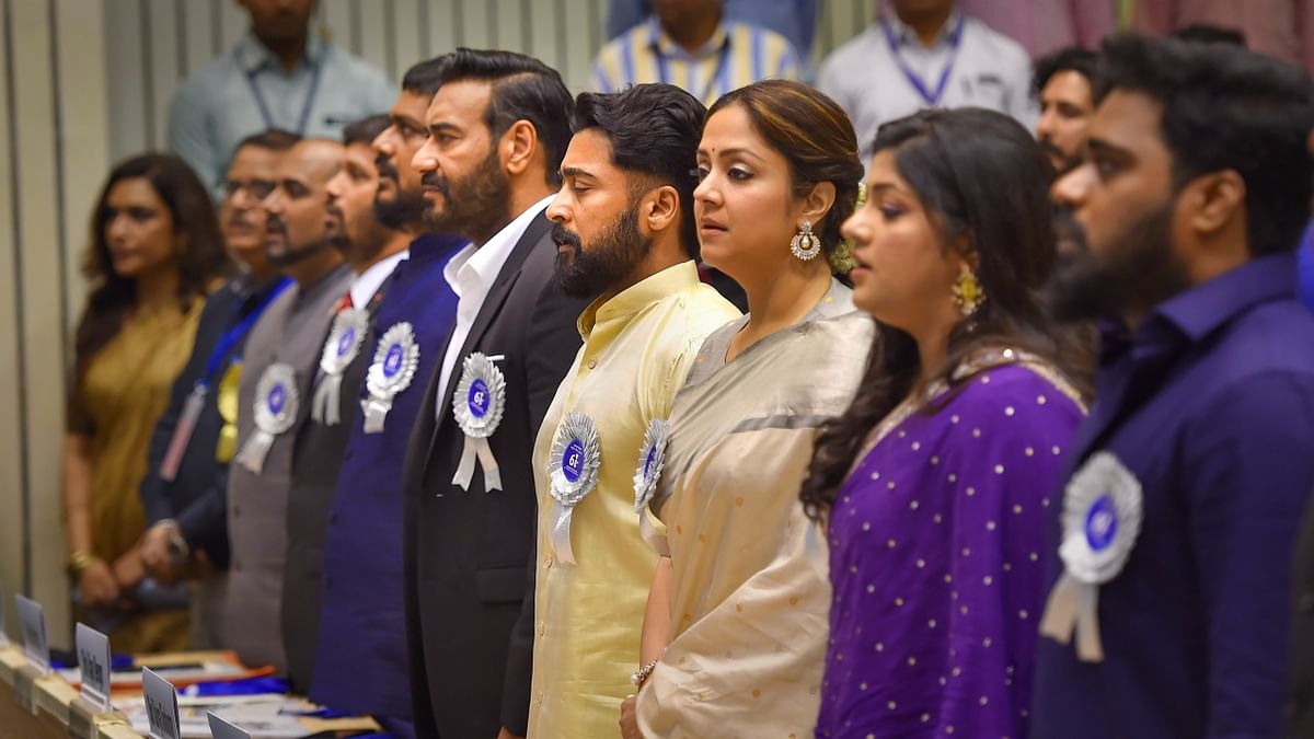 Celebrities at the 68th National Film Awards presentation ceremony, at Vigyan Bhawan in New Delhi. Credit: PTI Photo