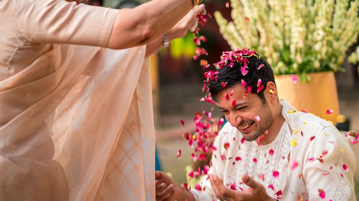 The couple did a fun “phoolon Ki holi” as their friends and family showered them with flowers in a customary way. Credit: Special Arrangement