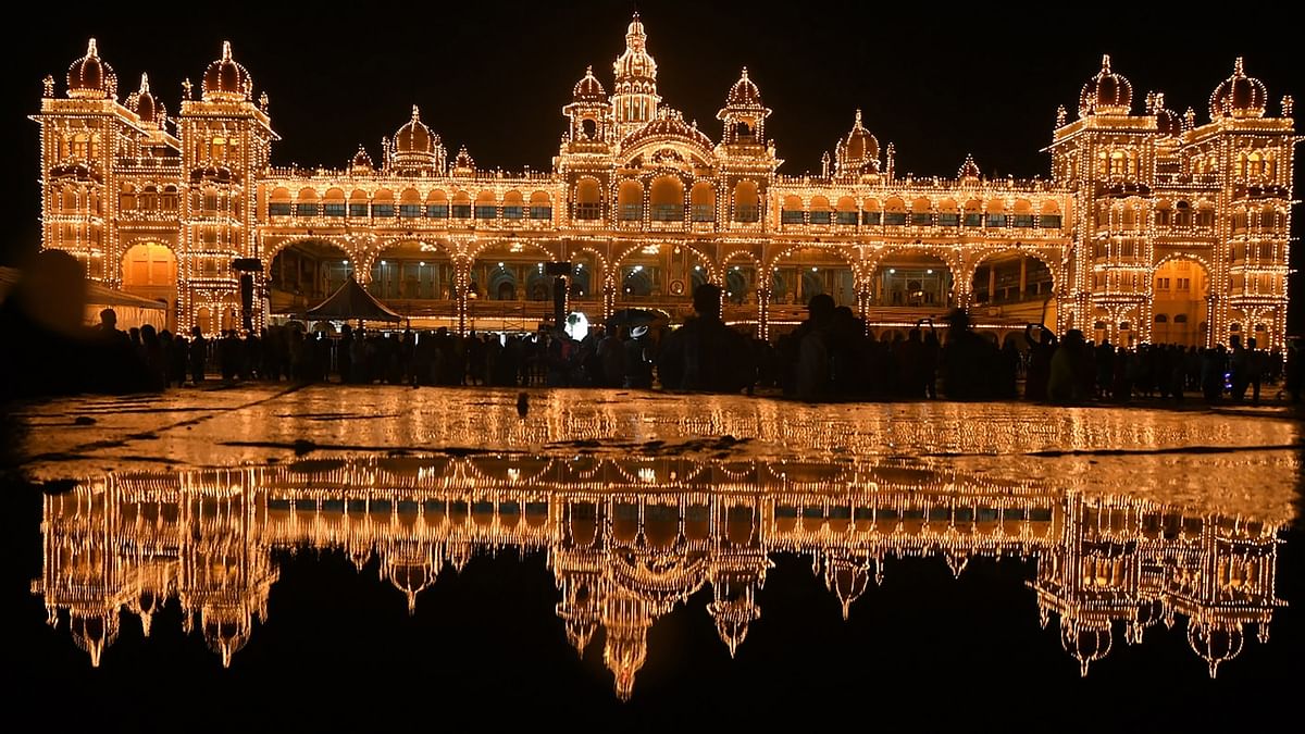 The entire city was decked up with special lighting arrangements exhibiting the rich cultural heritage of the state. Credit: PTI Photo