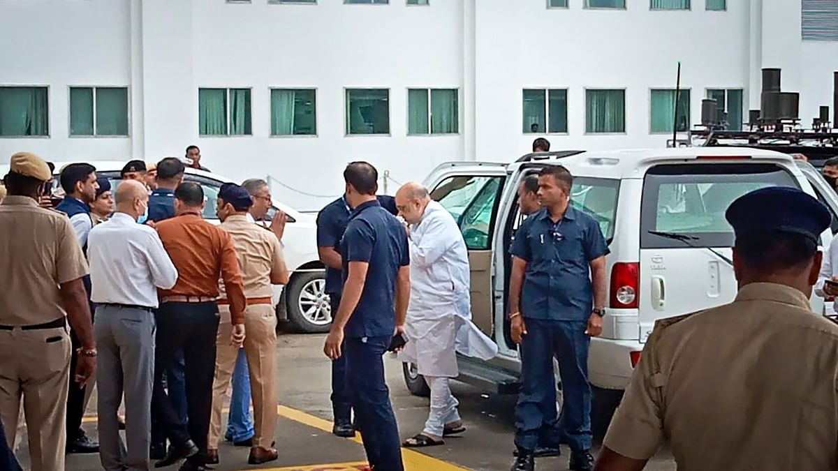 Union Home Minister Amit Shah arrives at Medanta hospital. Credit: PTI Photo