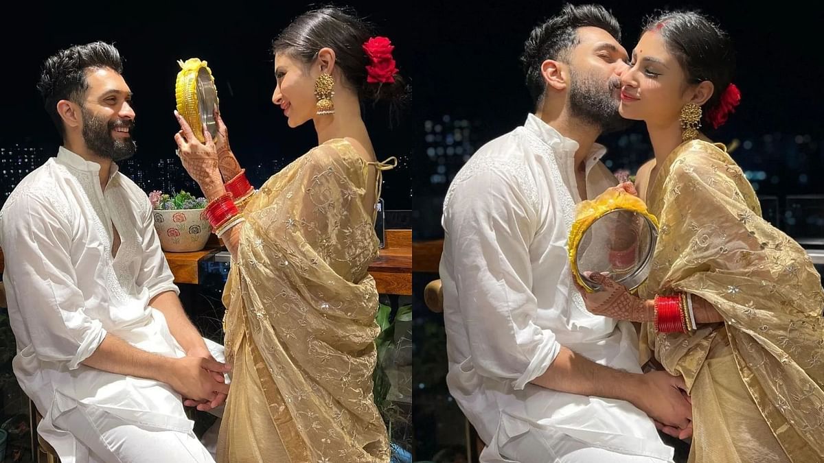 Mouni Roy and Suraj Nambiar observed their first Karwa Chauth with great zeal. Credit: Instagram/imouniroy