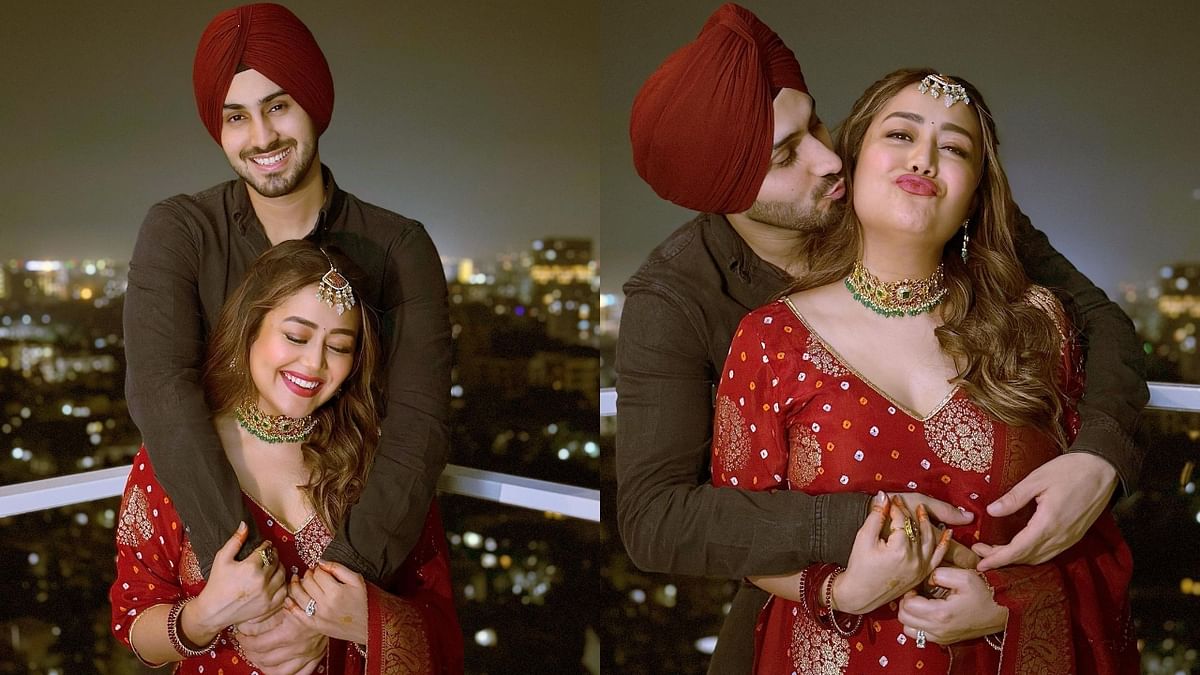 Singer Neha Kakkar shared endearing photos with her husband Rohanpreet Singh on the eve of Karwa Chauth. Credit: Instagram/nehakakkar