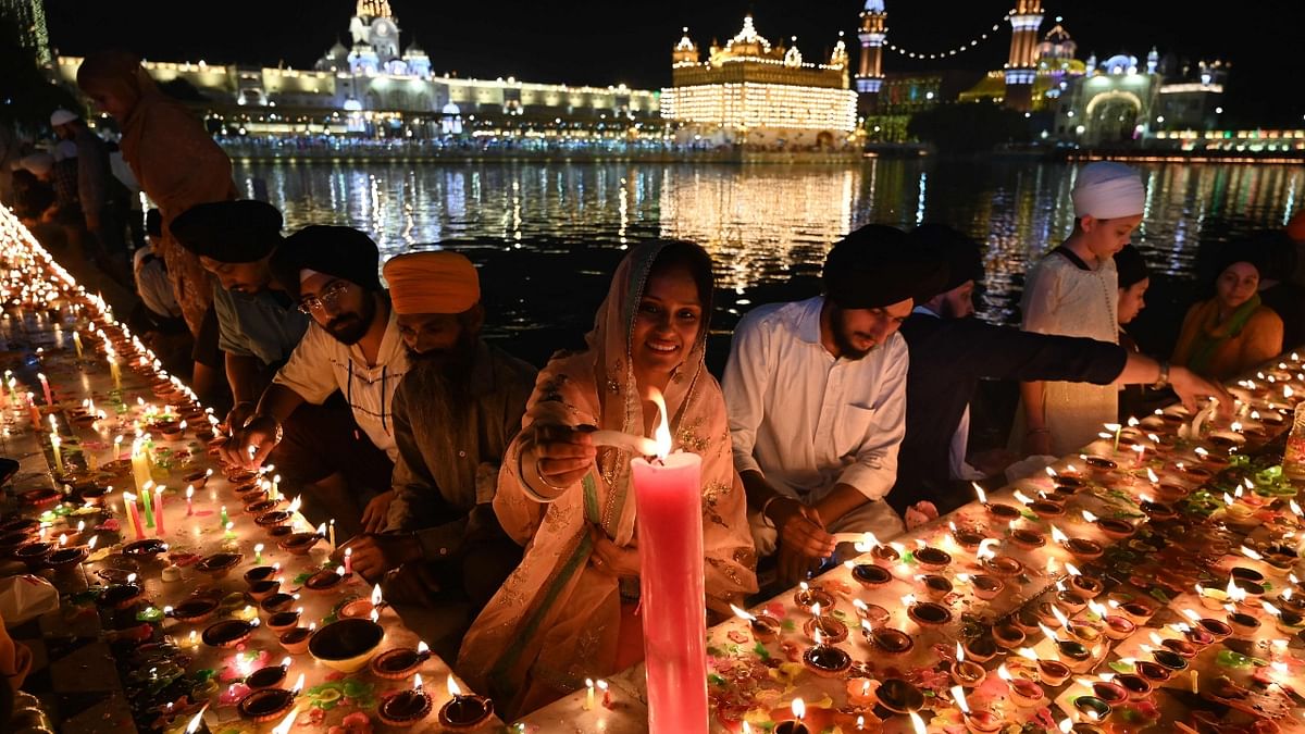 Bandi Chhor Divas coincides with Diwali and marks the historical release of the sixth Sikh guru, Guru Hargobind, along with 52 kings from a Mughal prison in 1620. Credit: AFP Photo