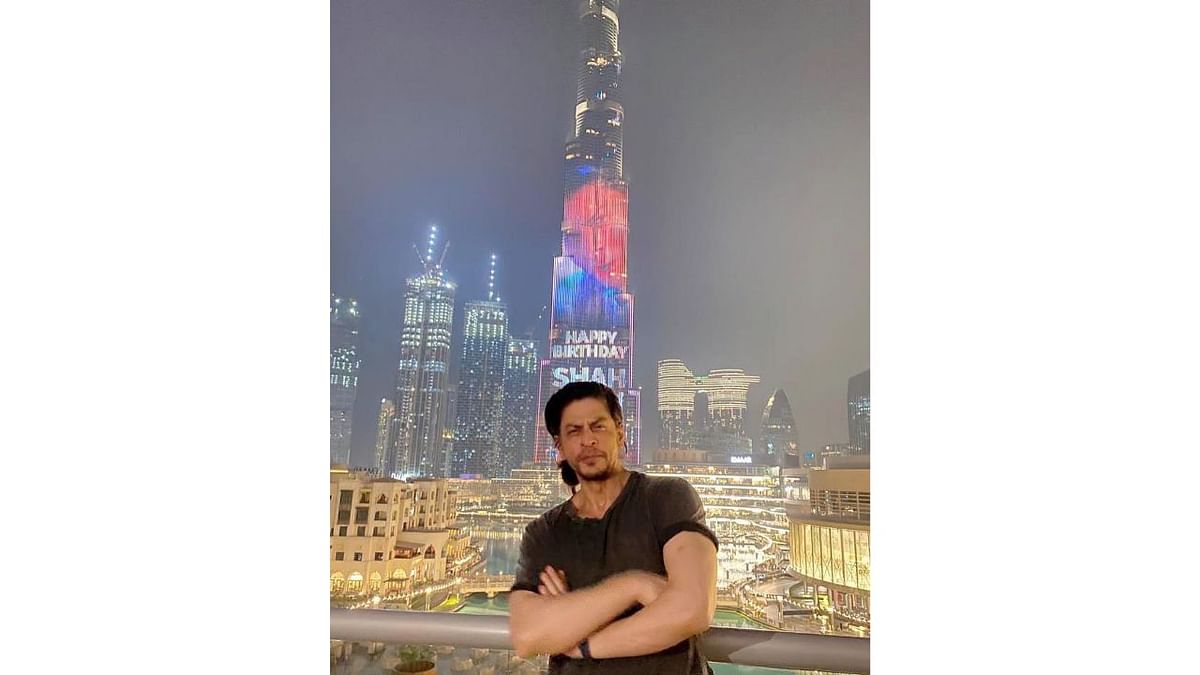 The world’s biggest skyscraper Burj Khalifa paid special tribute to SRK by displaying his visuals and wishes on his 55th birthday. Credit: Instagram/iamsrk