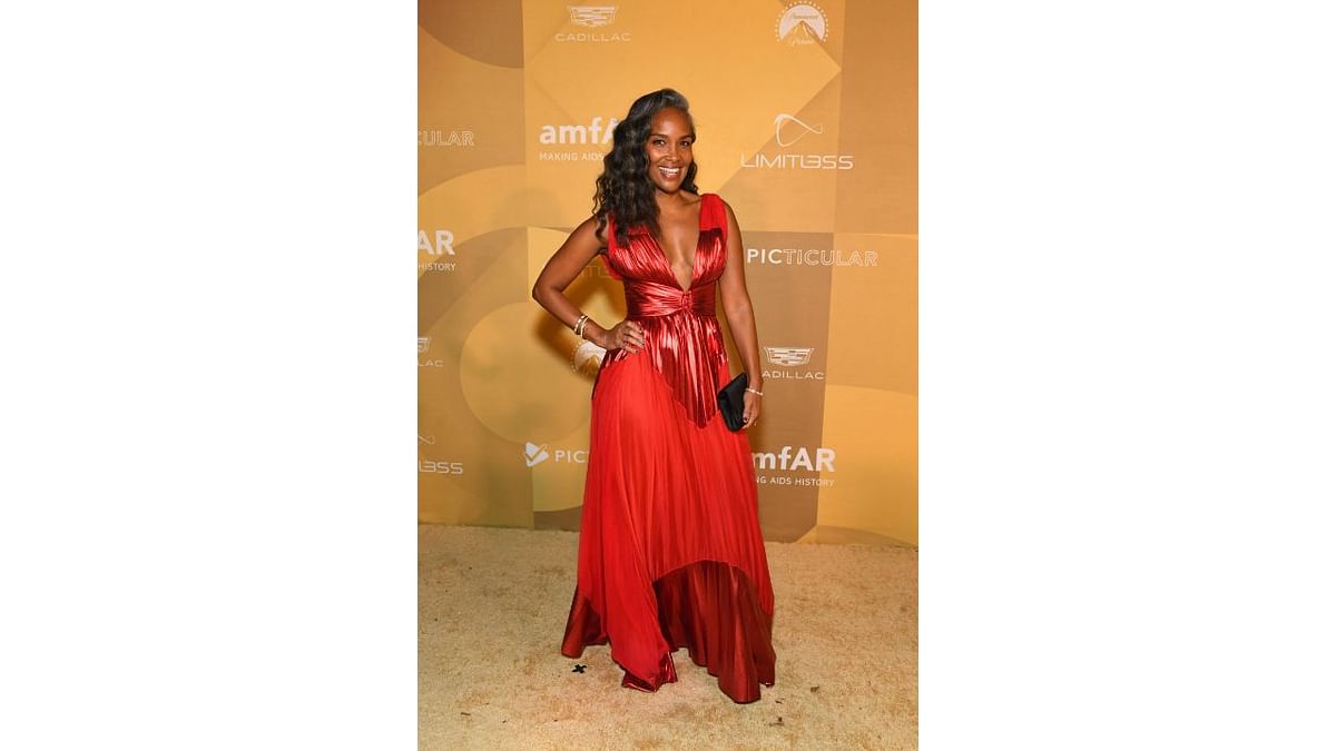 Mara Brock Akil turned heads in a glittery red gown. Credit: AFP Photo