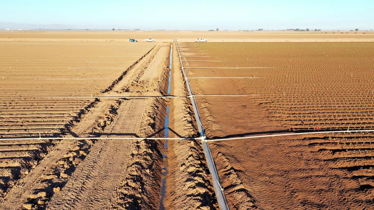 A view of fields, irrigation canal and pipes in Holtville, California. Credit: Reuters photo