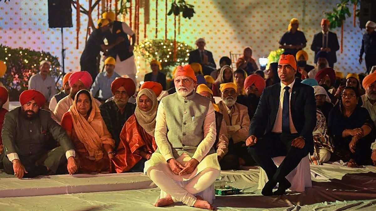 Prime Minister Narendra Modi at a programme which was organised on the eve of the birth anniversary of Guru Nanak Dev in New Delhi. Credit: Twitter/@narendramodi