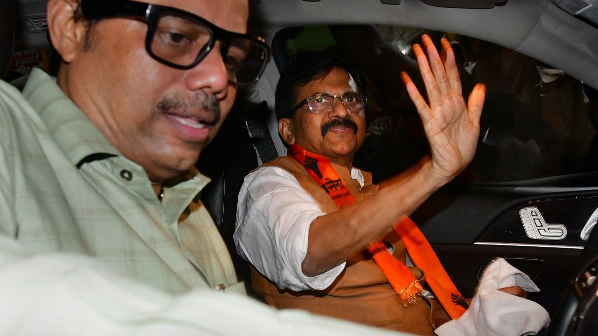 Soon after his release from jail, Sanjay Raut visited the Siddhivinayak Temple to seek blessings. He was accompanied by his brother, MLA Sunil Raut. Credit: PTI Photo