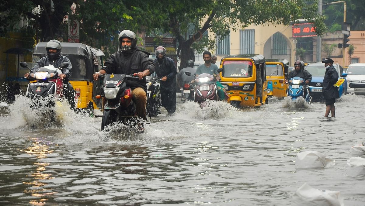 The IMD said a well-marked low-pressure area lay over the Bay of Bengal and under its influence, the rainfall could be heavy to very heavy in select regions of Tamil Nadu and Puducherry and is expected till November 13. Credit: PTI Photo