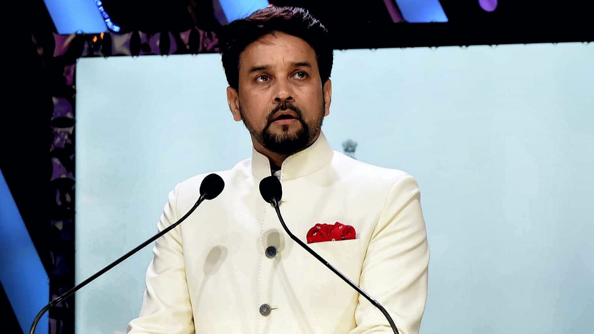 Union Minister for Information and Broadcasting, Youth Affairs and Sports Anurag Singh Thakur addresses the audience during the opening ceremony of the 53rd International Film Festival of India (IFFI), in Goa. Credit: PIB