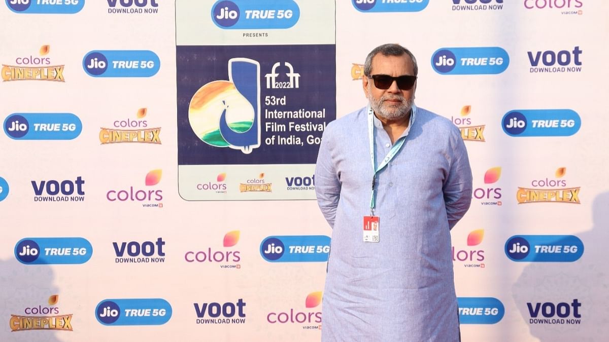 Paresh Rawal poses for a photo as he walks the red carpet on Day 1 of the 53rd International Film Festival of India (IFFI), in Goa. Credit: Twitter/@IFFIGoa