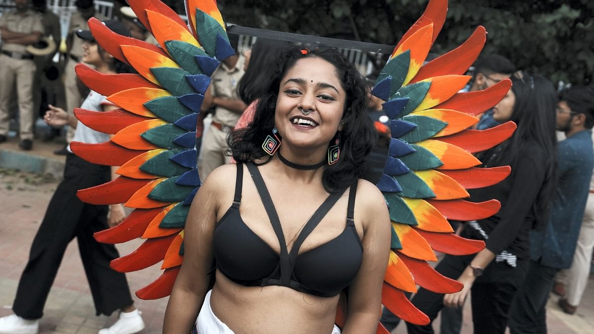 A participant poses for photos during the annual 'Namma Pride March', in Bengaluru. Credit: PTI Photo