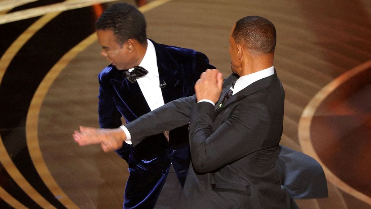 Will Smith hits Chris Rock onstage during the 94th Academy Awards in Hollywood, Los Angeles, California, US. Credit: Reuters Photo