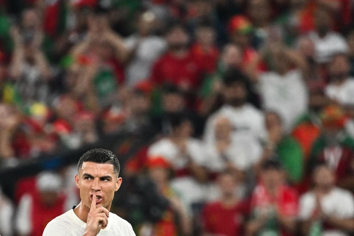 Cristiano Ronaldo gestures during the Qatar 2022 World Cup Group H football match between South Korea and Portugal. Credit: AFP Photo