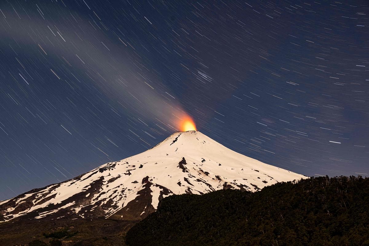 The Villarrica volcano shows signs of activity, as seen from Pucon, some 800 kilometers south of Santiago. Credit: AFP Photo