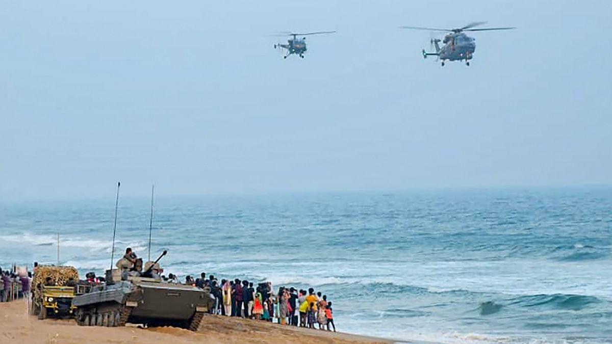 'Operational Demonstration' as part of India Navy Day celebrations in Visakhapatnam. Credit: PTI Photo