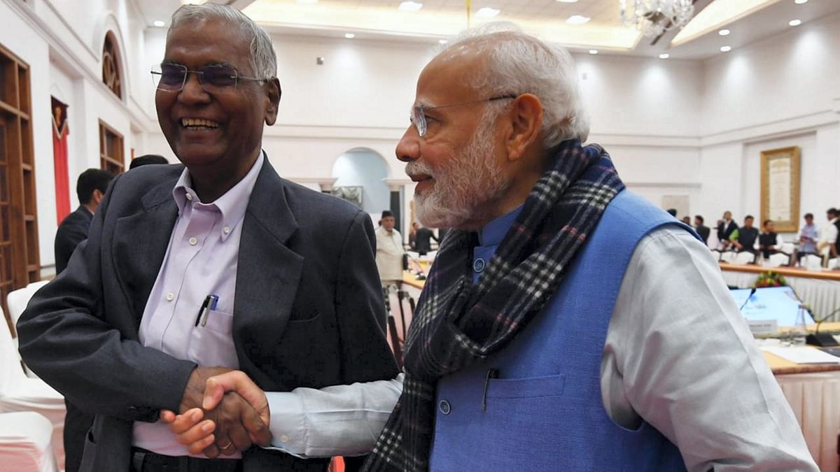 Prime Minister Narendra Modi shakes hands with CPI National General Secretary, D Raja during the all-party meeting on G20 summit, in New Delhi. Credit: PTI Photo