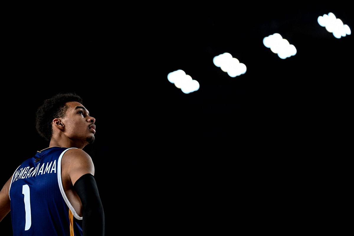 Metropolitan 92's French power forward Victor Wembanyama looks on during the French Elite basketball match between Roanne La Chorale and Boulogne-Levallois Metropolitans 92’s at the Halle des Sports Andre Vacheresse in Roanne. Credit: AFP Photo