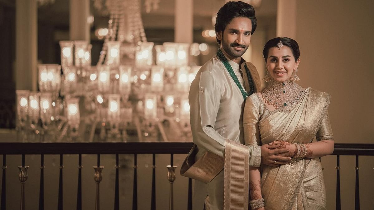 Actors Aadhi Pinnisetty and Nikki Galrani tied the knot in the presence of close friends and family members in Chennai on May 18. Credit: Instagram/@aadhiofficial