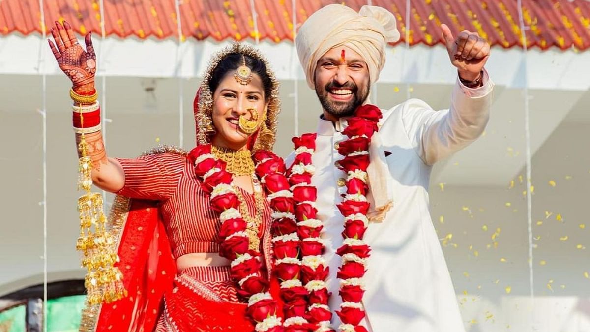 Vikrant Massey and Sheetal Thakur registered their marriage on February 14, 2022 in an intimate ceremony at their Versova home after dating for nearly seven years. Credit: Instagram/@vikrantmassey