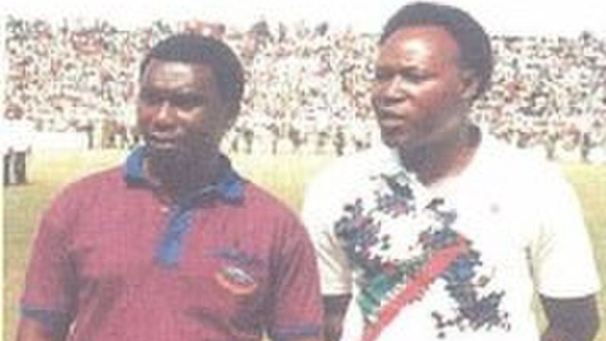 Zambia's Godfrey Chitalu (right) scored 79 international goals in 111 games. Credit: Wikimedia Commons/ Times of Zambia