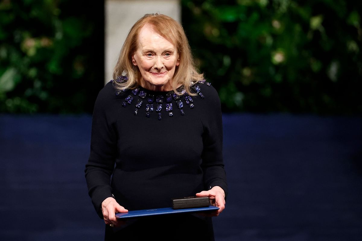French writer Annie Ernaux poses after having been awarded the Nobel Prize in Literature 2022 during the Nobel Prize award ceremony at the Concert Hall in Stockholm, Sweden on December 10, 2022. Credit: AFP Photo
