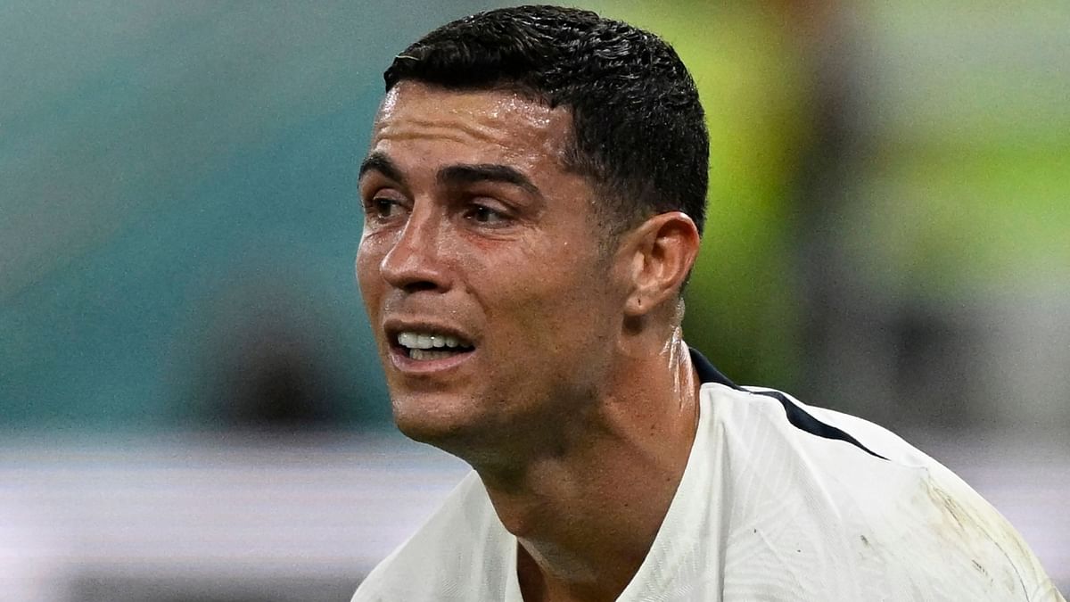 An emotional Ronaldo is clicked during the Qatar 2022 World Cup quarter-final football match at the Al-Thumama Stadium in Doha. Credit: AFP Photo