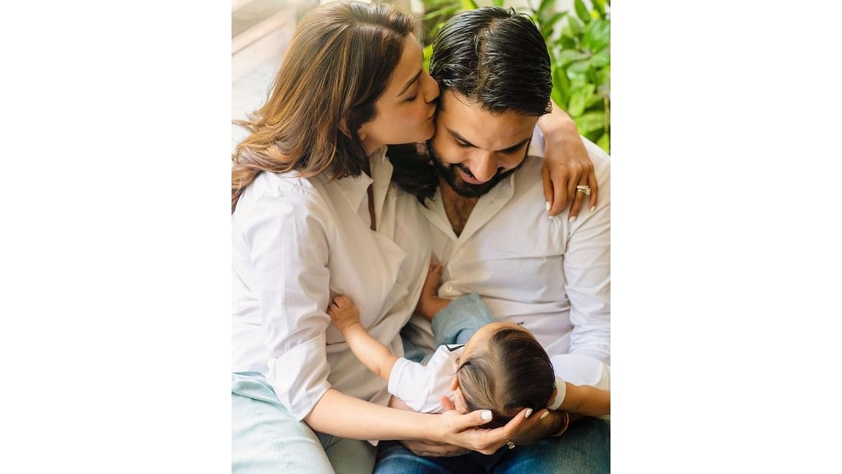 Actor Kajal Aggarwal and her husband, entrepreneur Gautam Kitchlu have became parents to a baby boy, Neil, on April 19. Kajal, who tied the knot with Kitchlu in 2020 in a private ceremony, announced her pregnancy in January. Credit: Instagram/@kajalaggarwalofficial
