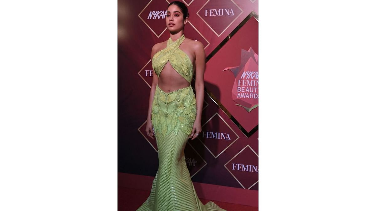 Janhvi Kapoor looked stunning in a backless green mermaid gown. Credit: AFP Photo