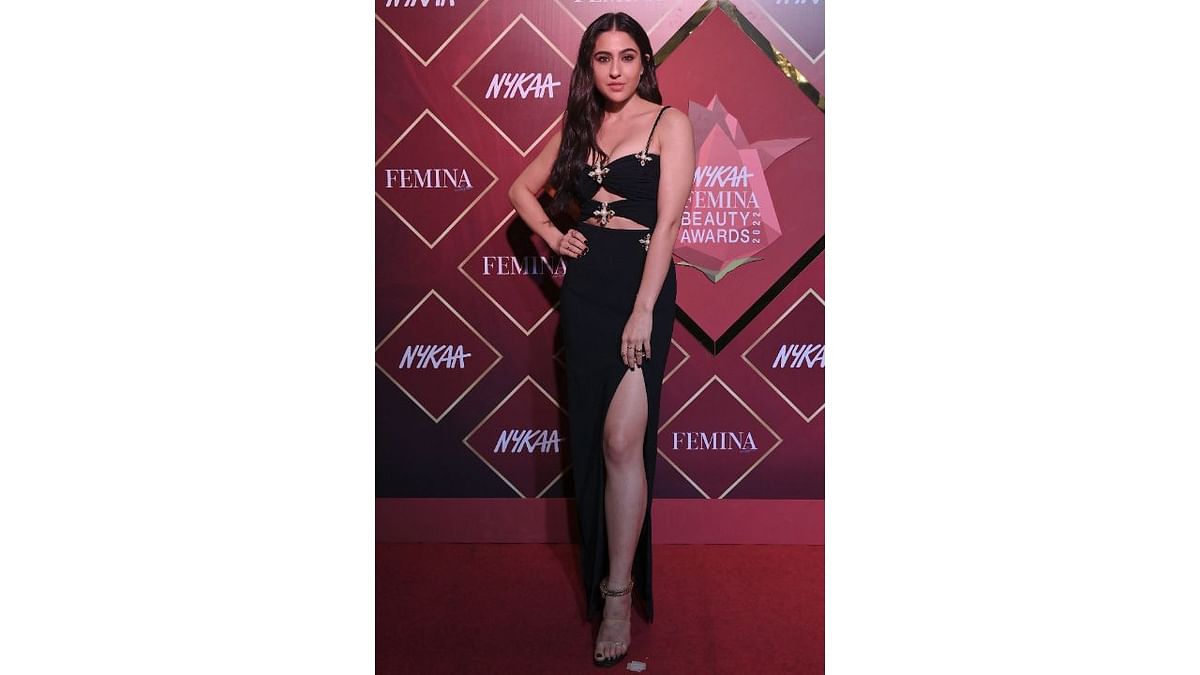 Actress Sara Ali Khan wowed all in a black outfit by the brand Self-Portrait. Credit: AFP Photo