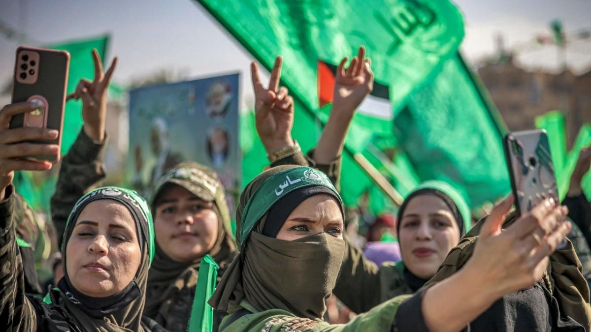 Women supporters of the Palestinian Islamist movement Hamas gather for a rally in Gaza City. Credit: AFP Photo