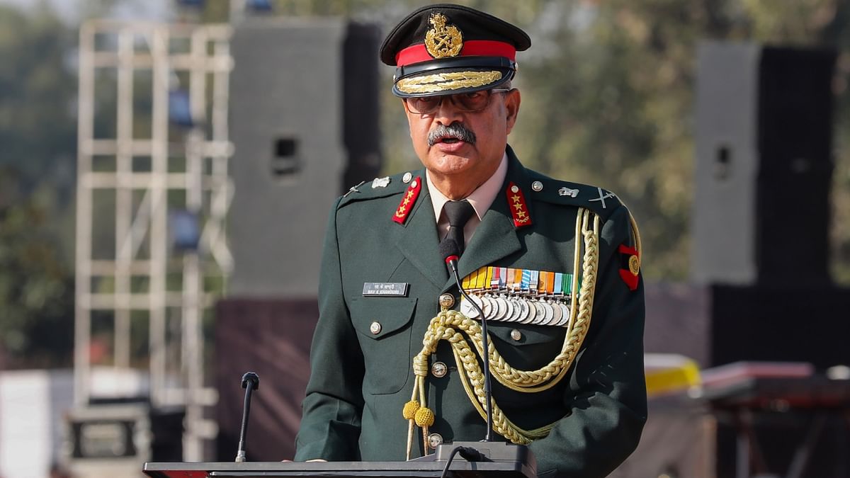 Lt Gen Nav K Khanduri, GOC-in-C Western Command made an address during Vijay Diwas 2022 celebrations at Balidan Stambh, in Jammu and Kashmir. Credit: PTI Photo