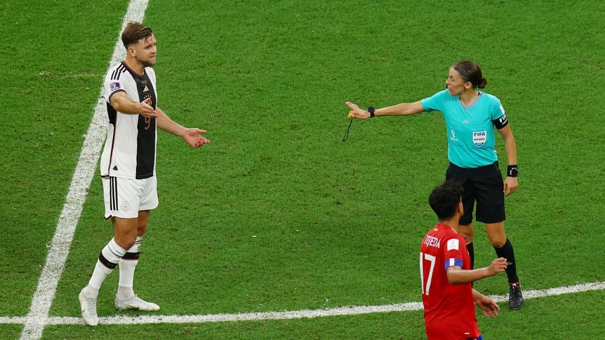 Stephanie Frappart became the first woman to officiate a World Cup match, acting as the referee in the Germany-Costa Rica game. Credit: Reuters Photo