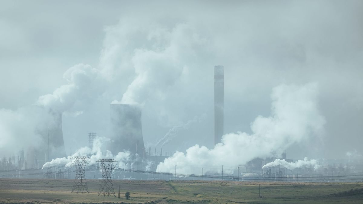 A general view in Secunda, on December 18, 2022 of Sasol Synfuels Operations, a commercial coal-based synthetic fuels manufacturing facility, producing synthesis gas (syngas) through coal gasification and natural gas reforming. Credit: AFP Photo