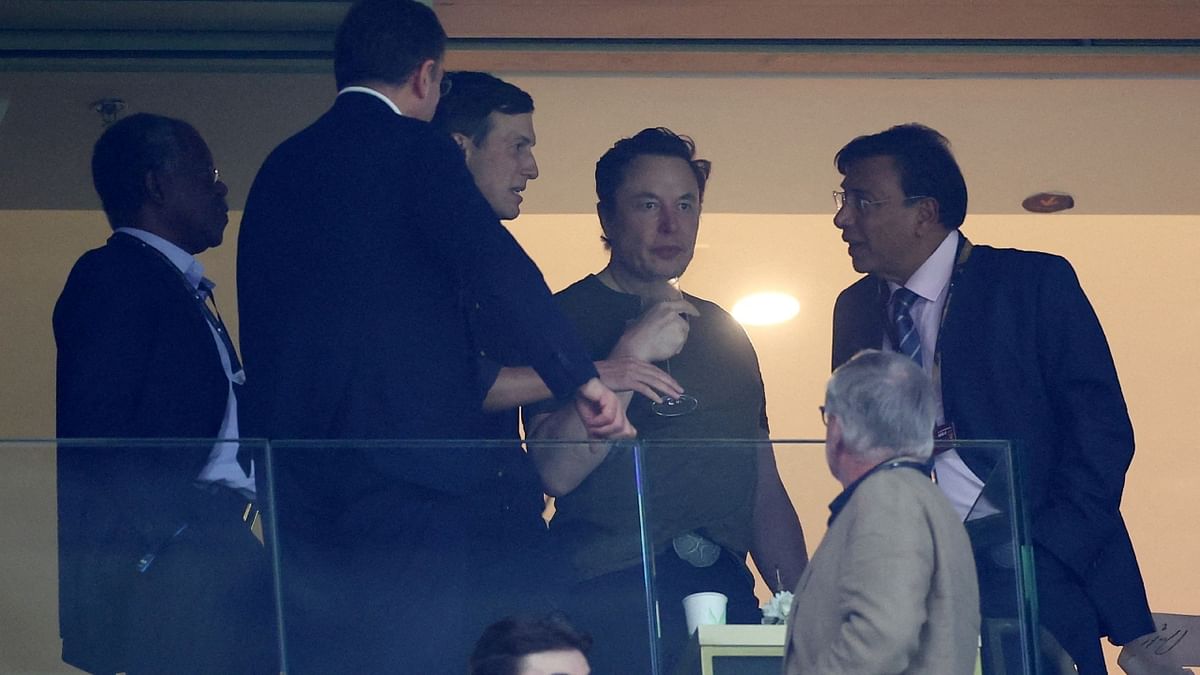 Twitter CEO Elon Musk was seen to be enjoying the game from the stands. Credit: Reuters Photo