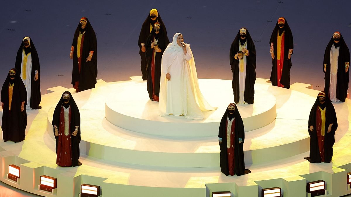 Qatari singer Dana Al Fardan performs during the closing ceremony of the Qatar 2022 World Cup. Credit: AFP Photo