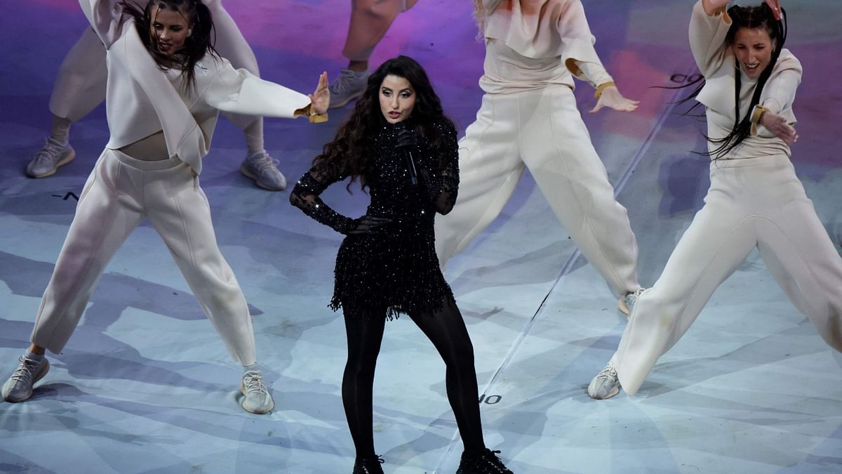 Nora Fatehi performs during the closing ceremony of the Qatar 2022 World Cup. Credit: AFP Photo
