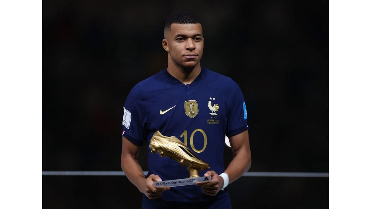 France striker Kylian Mbappe won the Golden Boot award for scoring the most goals (eight) at 2022 FIFA World Cup. Credit: Reuters Photo