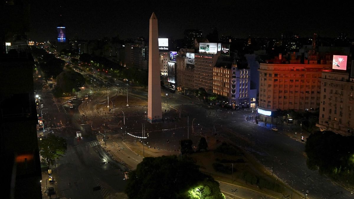 Aerial view of the Obelisk after clashes between riot police and fans of Argentina. Credit: AFP Photo