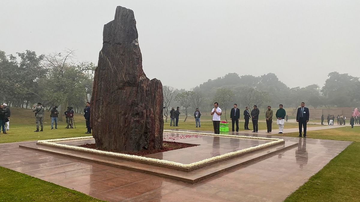 Rahul also visited the memorial of former Prime Minister Indira Gandhi at Shakti Sthal in the morning to pay respects. Credit: AICC