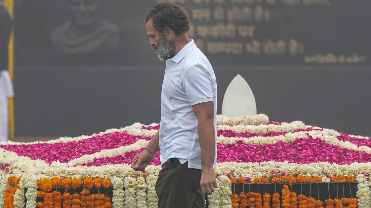 Rahul Gandhi pays tribute to former prime minister Atal Bihari Vajpayee barefoot at his memorial Sadaiv Atal, in New Delhi. Credit: PTI Photo