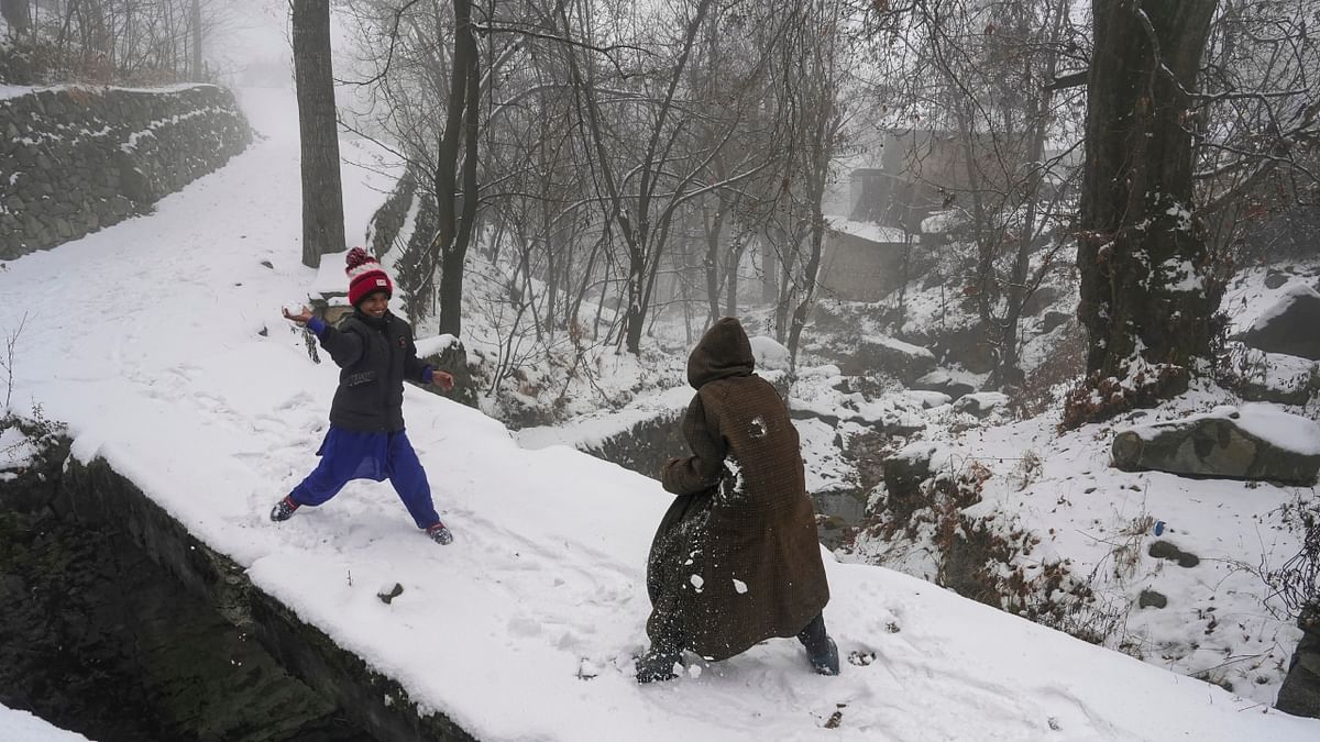 Tourists were seen rejoicing and playing in the snow. Credit: PTI Photo