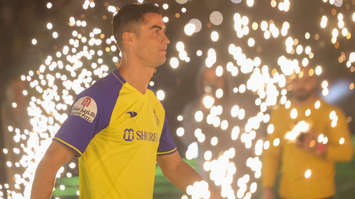 Ronaldo was greeted by fireworks and deafening roars at Al Nassr's Mrsool Park stadium in Riyadh. Credit: AFP Photo
