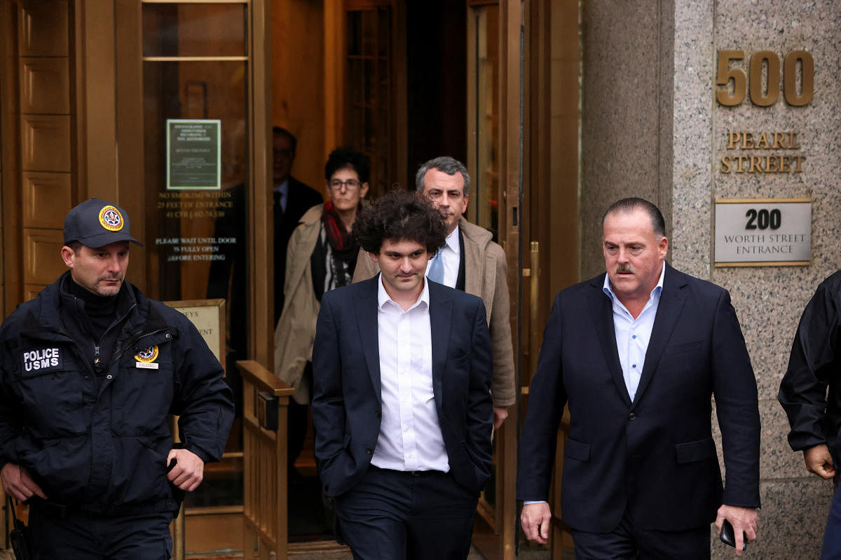 Former FTX Chief Executive Sam Bankman-Fried, who faces fraud charges over the collapse of the bankrupt cryptocurrency exchange, leaves following a hearing at Manhattan federal court in New York City, US. He pleaded not guilty. Credit: Reuters Photo